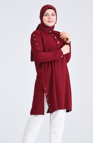 Plus Size Bird Eye Detailed Tunic 0232-05 Claret Red 0232-05