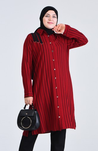 Plus Size Striped Tunic 0246-01 Claret Red 0246-01
