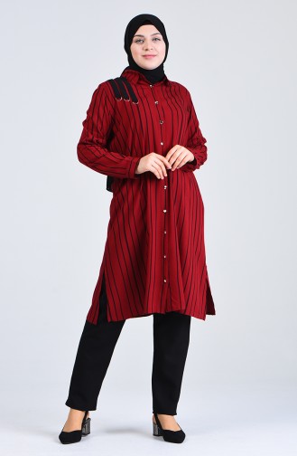 Plus Size Striped Tunic 0246-01 Claret Red 0246-01