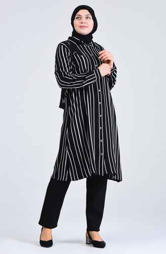 Plus Size Striped Tunic 0246-02 Black 0246-02