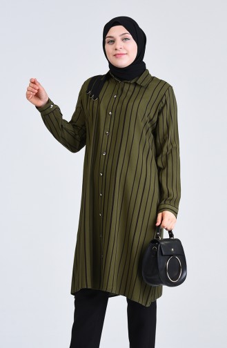 Plus Size Striped Tunic 0246-03 Khaki 0246-03
