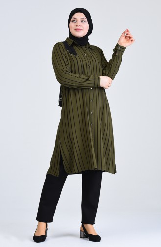 Plus Size Striped Tunic 0246-03 Khaki 0246-03