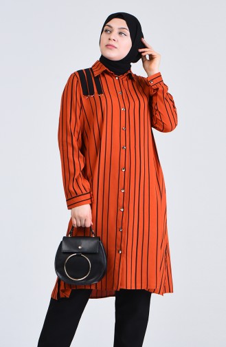 Büyük Beden Çizgili Tunik 0246-04 Kiremit