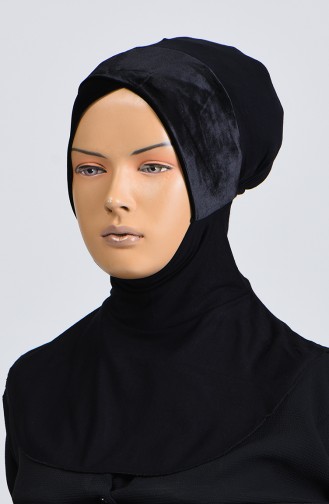 Velvet Cross Hijab Bonnet 1010-01 Black 1010-01
