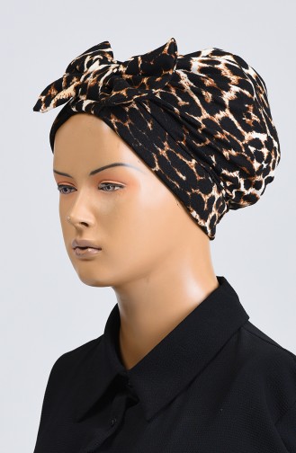 Leopard Print Bow Bonnet 1090-01 Brown Black 1090-01