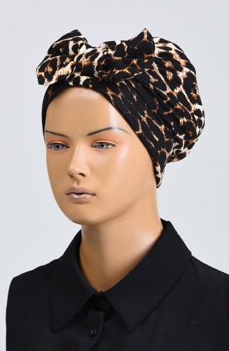 Leopard Print Bow Bonnet 1090-01 Brown Black 1090-01