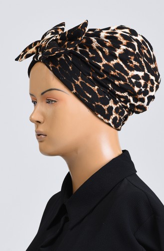 Leopard Print Bow Bonnet 1090-01 Brown Black 1090-01