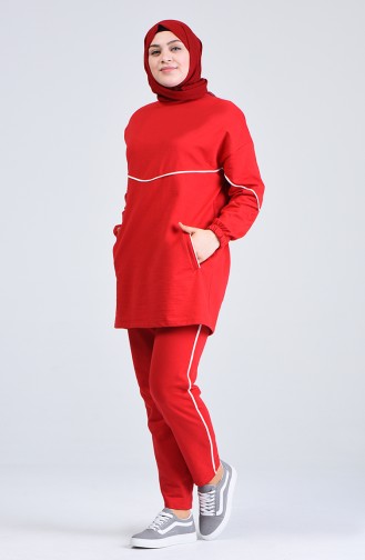 Plus Size Striped Tracksuit 0802-01 Red 0802-01