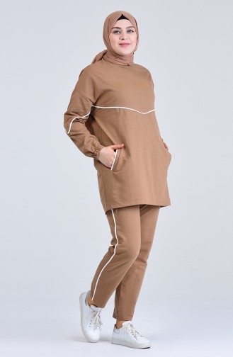 Plus Size Striped Tracksuit 0802-03 Camel 0802-03