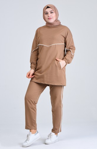 Plus Size Striped Tracksuit 0802-03 Camel 0802-03