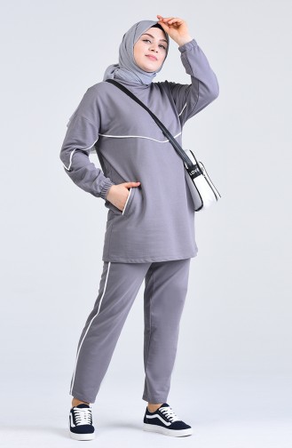 Plus Size Striped Tracksuit 0802-05 Gray 0802-05