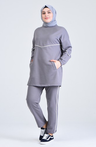 Plus Size Striped Tracksuit 0802-05 Gray 0802-05
