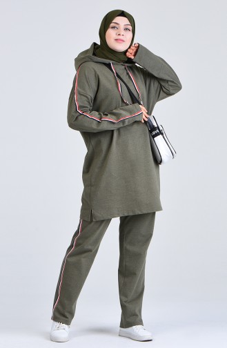 Plus Size Hooded Tracksuit Set 0843-02 Khaki 0843-02