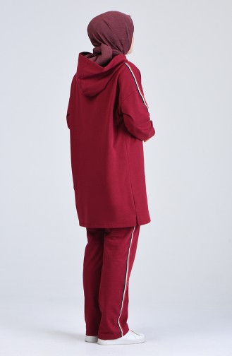 Plus Size Hooded Tracksuit Set 0843-04 Claret Red 0843-04