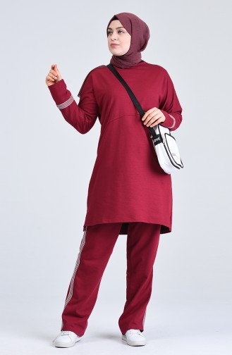 Plus Size Striped Tracksuit Set 0844-01 Claret Red 0844-01