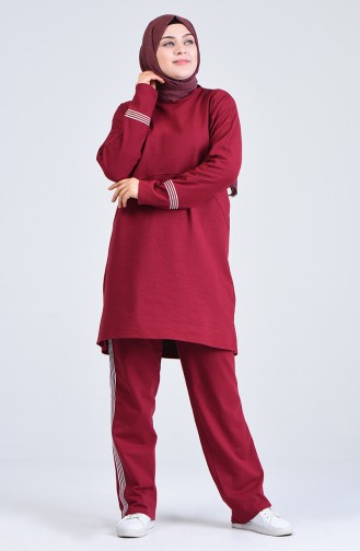 Plus Size Striped Tracksuit Set 0844-01 Claret Red 0844-01