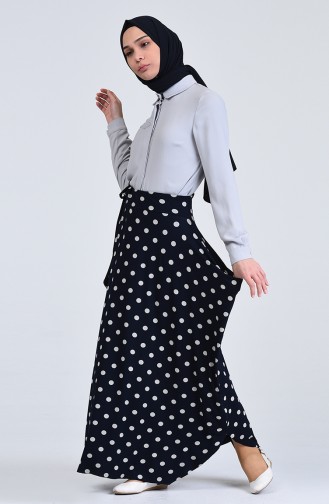 Polka Dot Skirt 0763-02 Navy Blue 0763-02