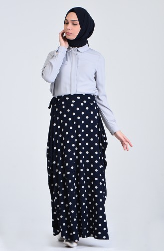 Polka Dot Skirt 0763-02 Navy Blue 0763-02