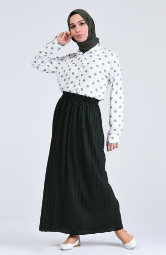 Pleated Skirt with Elastic Waist 1046-09 Emerald Green 1046-09