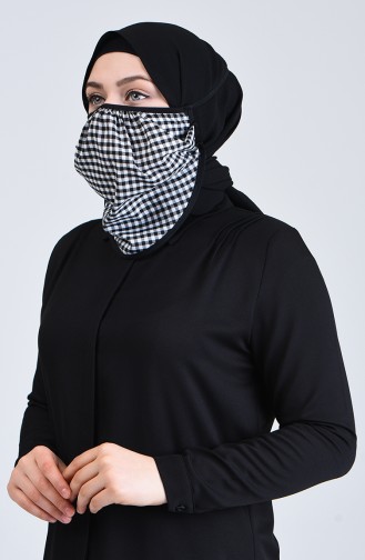 Sefamerve Bandana Plaid Pattern Face Mask 8801b-01 Black white 8801B-01