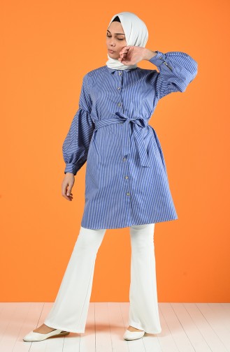 Striped Tunic with Belt 1429-02 Blue 1429-02