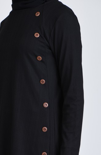 Button Detailed Tunic Pants Two-pieces Suit 0214-01 Black 0214-01