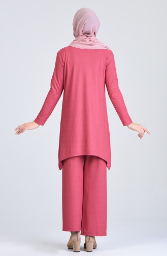 Button Detailed Tunic Pants Two-pieces Suit  0214-05 Rose 0214-05