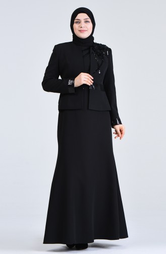 Payetli Abiye Ceket Elbise İkili Takım 7K7732200-03 Siyah