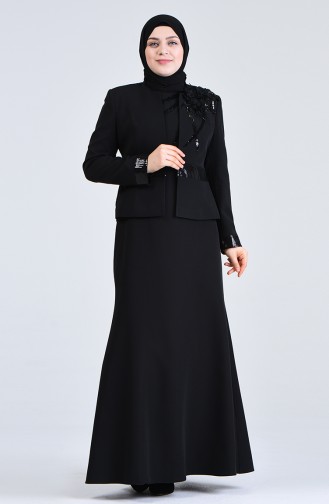 Ensemble Deux Pieces Robe de Soirée Veste à Paillettes 7K7732200-03 Noir 7K7732200-03