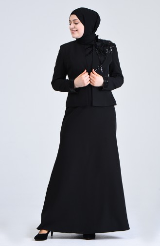 Ensemble Deux Pieces Robe de Soirée Veste à Paillettes 7K7732200-03 Noir 7K7732200-03