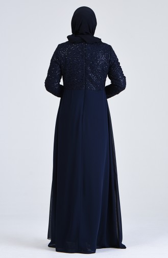 Robe de Soirée à Dentelle Grande Taille 1309-03 Bleu Marine 1309-03