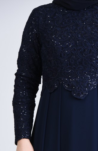 Robe de Soirée à Dentelle Grande Taille 1309-03 Bleu Marine 1309-03