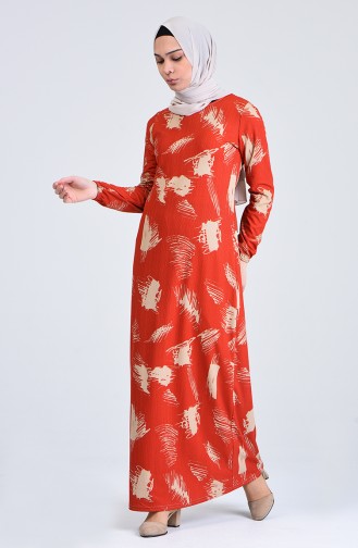 Brick Red Hijab Dress 8867-04