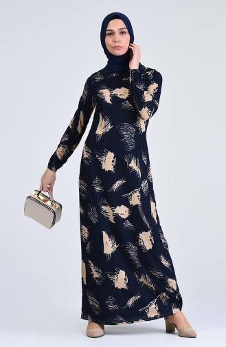 Patterned Dress 8867-06 Navy Blue 8867-06