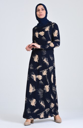 Patterned Dress 8867-06 Navy Blue 8867-06