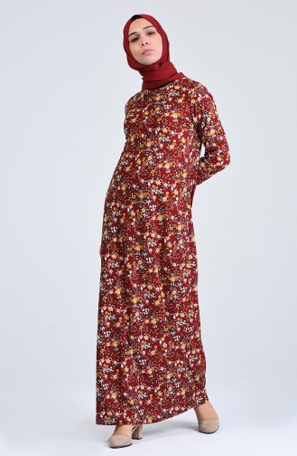 Ziegelrot Hijab Kleider 8868-05