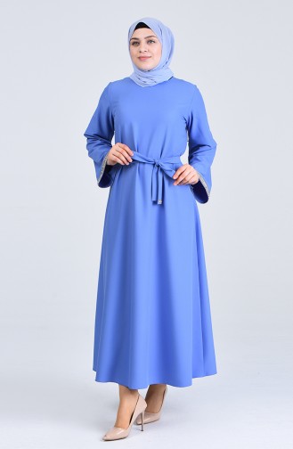 Plus Size Sleeve Rocky Belted Dress 0887b-02 Blue 0887B-02