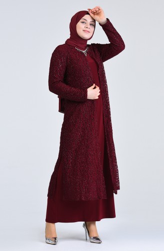 Weinrot Hijab-Abendkleider 2228-05