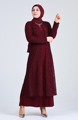 Claret Red Hijab Evening Dress 2228-05