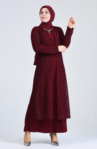 Claret red İslamitische Avondjurk 1066-05