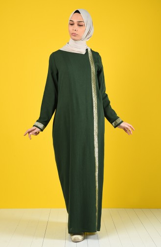 Cotton Şile Fabric Abaya 6666-03 Khaki 6666-03