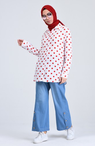 Polka Dot Hemd  6000A-03 Naturfarbe Rot 6000A-03