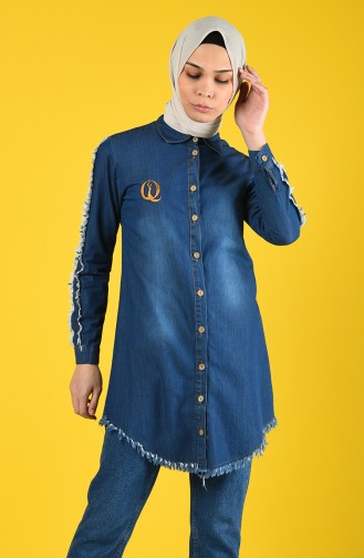 Navy Blue Overhemdblouse 3014-02