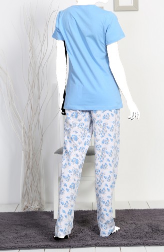 Bayan Kısa Kol Pijama Takımı 810054-B Mavi
