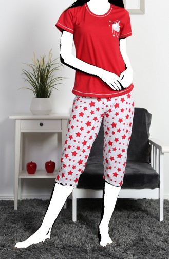 Ladies Short Sleeve Capri Pyjama Set 810072-b Red 810072-B