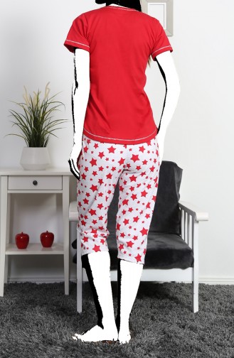 Damen Kurzarm Capri Pyjama Set  810072-B Rot 810072-B