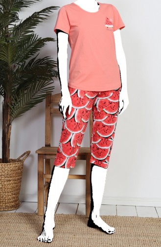 Ensemble Pyjama Capri à manches Courtes Pour Femme 811367-A Corail 811367-A