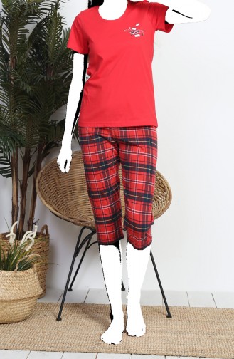 Ladies Short Sleeve Capri Pyjama Set 811378-a Red 811378-A