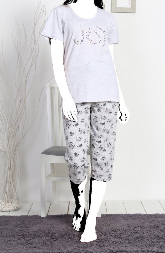Ladies Plus Size Short Sleeve Capri Sleepwear Set 811395-a Gray Melange 811395-A