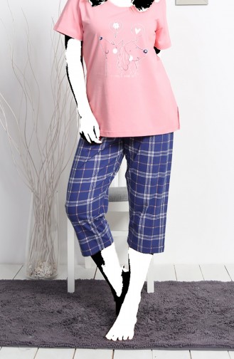 Ladies Plus Size Short Sleeve Capri Sleepwear Set 811404-b Pink 811404-B